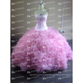 ED Bridal Pink Ball Gown Real Sample Ruffle Organza Crystal Beaded Western Quinceanera Dresses